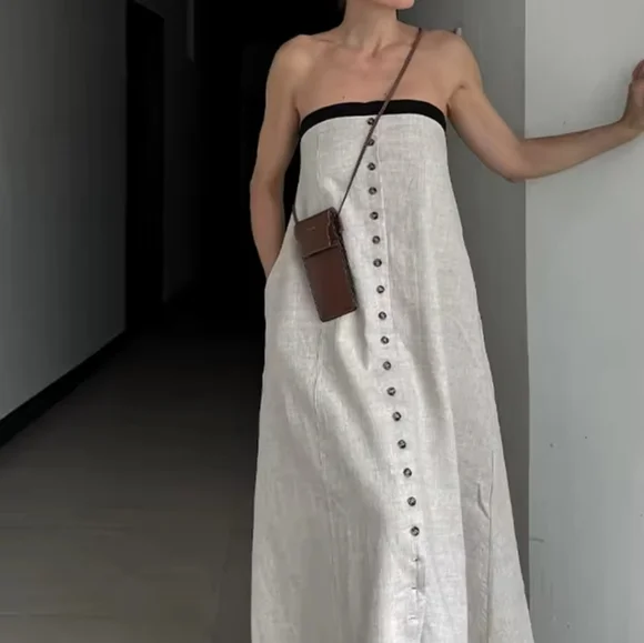 Women Dressess BacklessSleeveless Single Breasted Maxi Dress Female Summer